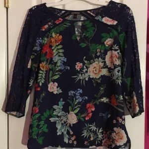 Express Lace Detail Floral Top